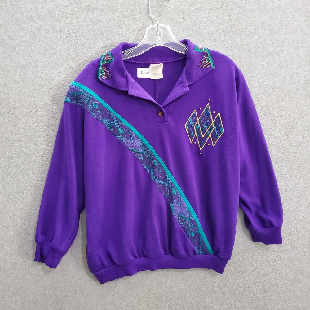 VINTAGE‎ Graff Women Sweater Medium Purple 1980s Embroidered Grannycore